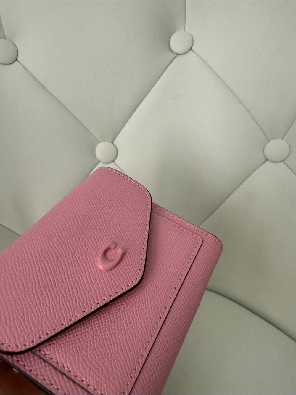 Coach Cross Wyn Grain Leather Small Wallet Flower Pink Silver Accents - Picture 8 of 16